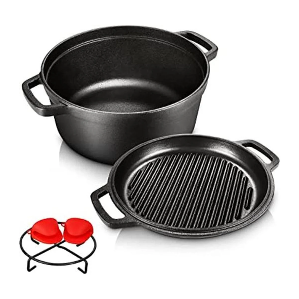 Horno holandés 2 en 1 de hierro fundido presazonado de_1