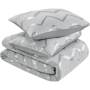 Codi Juego de edredón color gris y plateado con estampado_4