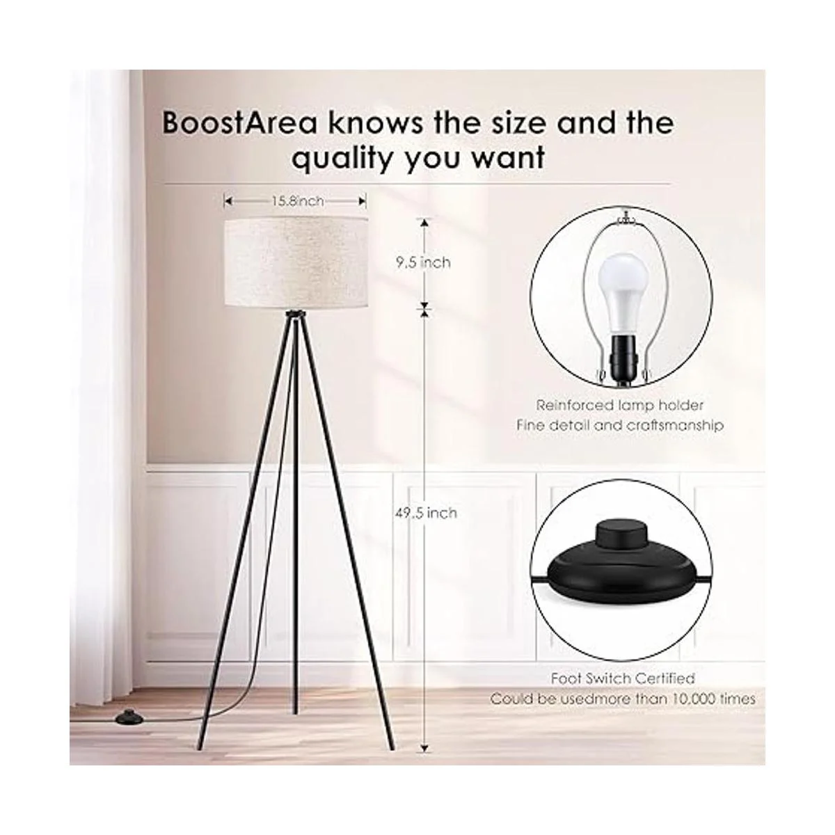 BoostArea Lámpara de pie para sala de estar trípode_4