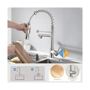 Geobella Grifo de cocina de cobre con rociador desplegable_3