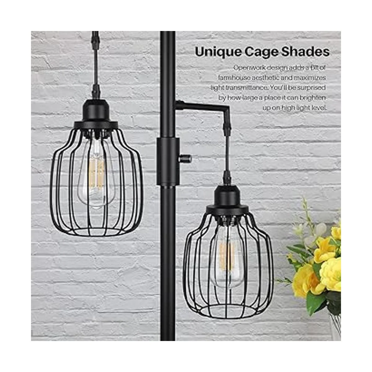 Lámpara de pie industrial regulable con 3 bombillas de_4