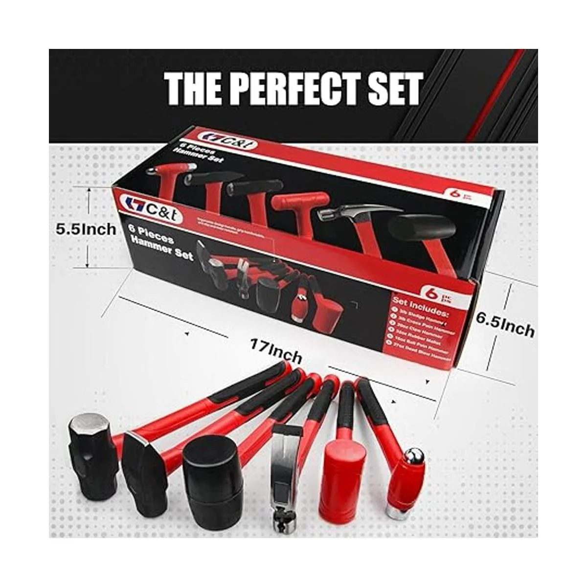 CT Juego de martillo de 6 piezas mango de fibra de_5