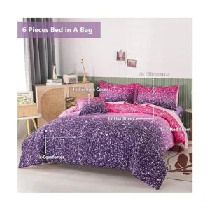 PERFEMET Juego de edredón con purpurina morada tamaño_2