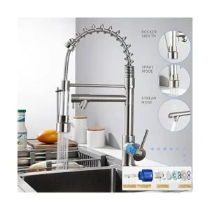 Geobella Grifo de cocina de cobre con rociador desplegable_4