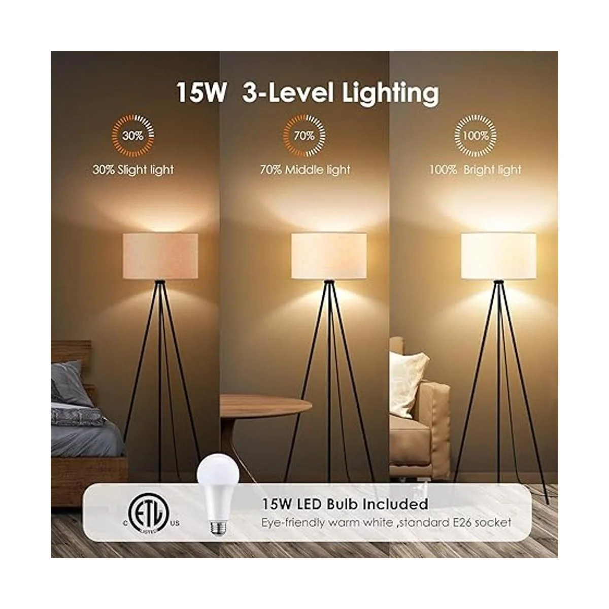 BoostArea Lámpara de pie para sala de estar trípode_3