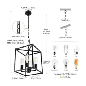 Lámpara de araña de granja negra de 4 luces lámpara_3