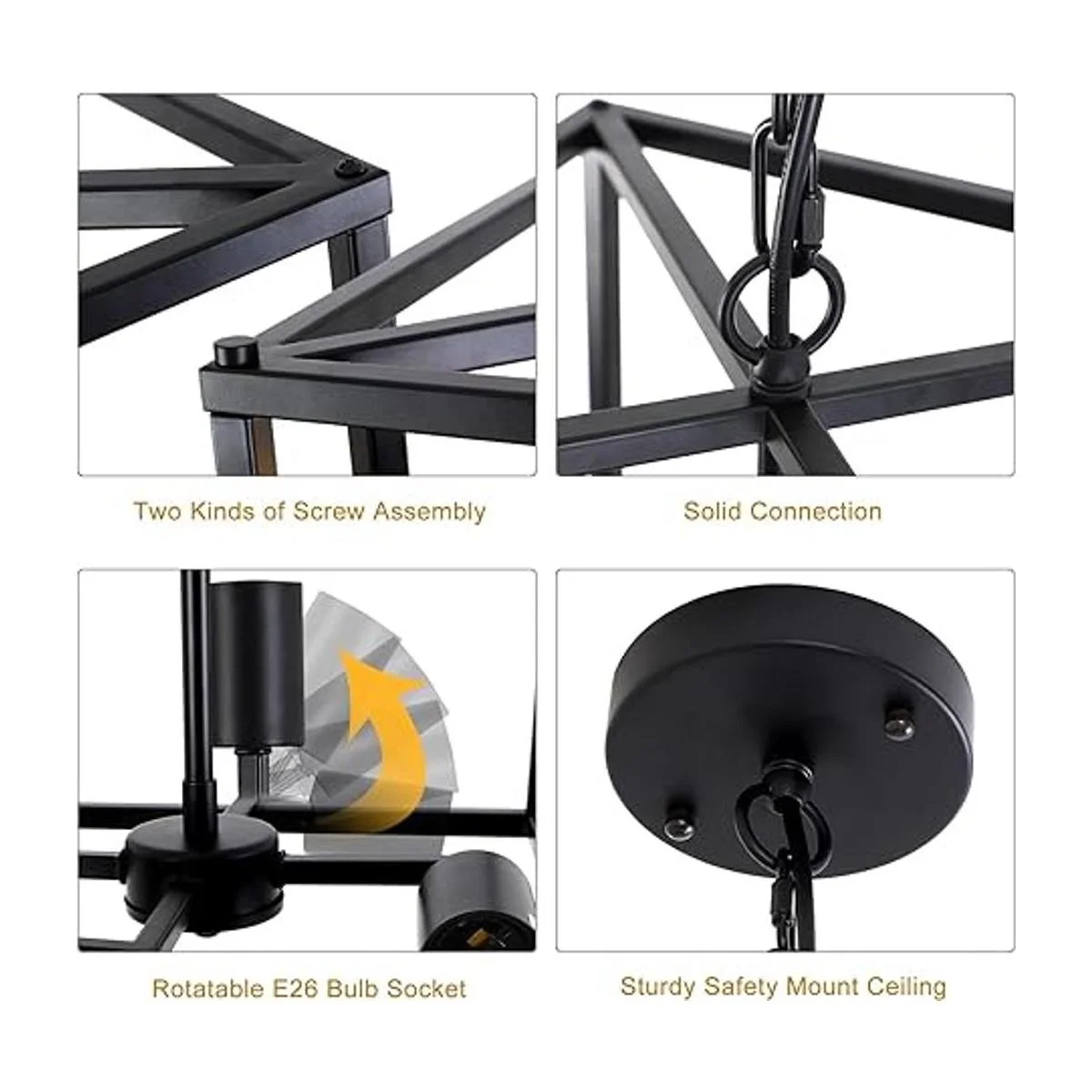 Lámpara de araña de granja negra de 4 luces lámpara_4