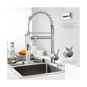 Geobella Grifo de cocina de cobre con rociador desplegable_5