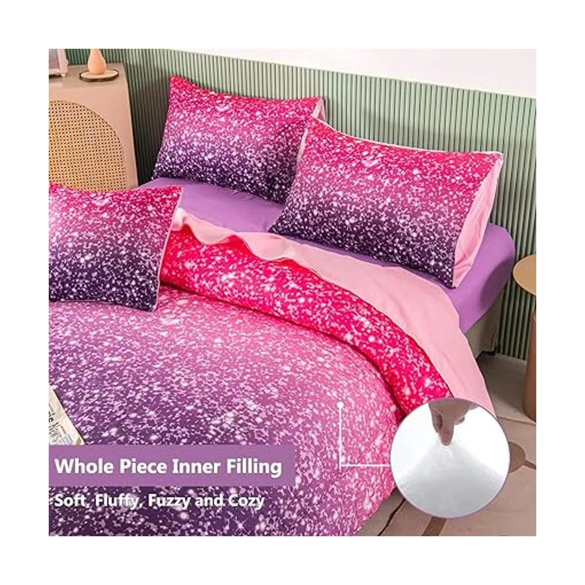 PERFEMET Juego de edredón con purpurina morada tamaño_3