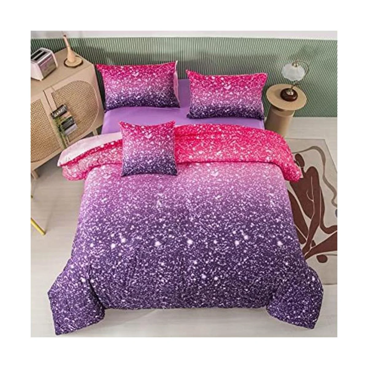 PERFEMET Juego de edredón con purpurina morada tamaño_1
