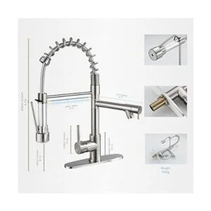 Geobella Grifo de cocina de cobre con rociador desplegable_2