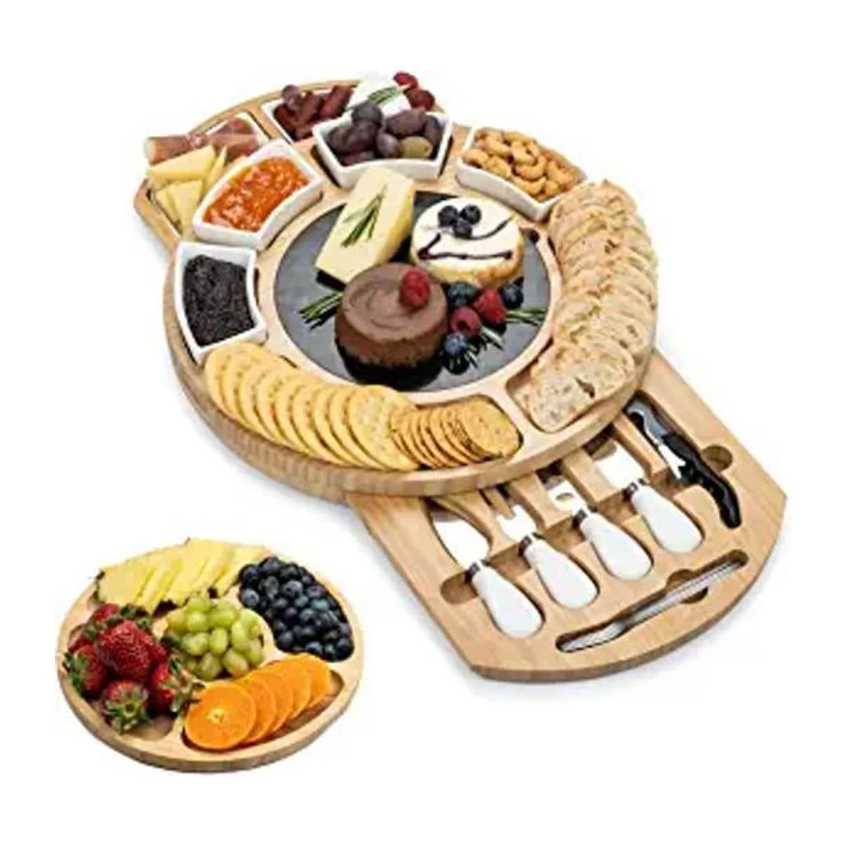 SMIRLY Juego de tabla de queso y cuchillos de bambú juego_1