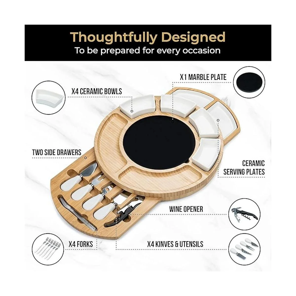 SMIRLY Juego de tabla de queso y cuchillos de bambú juego_4