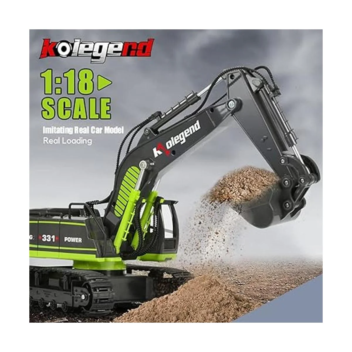 kolegend Camión de juguete de excavadora a control remoto_4