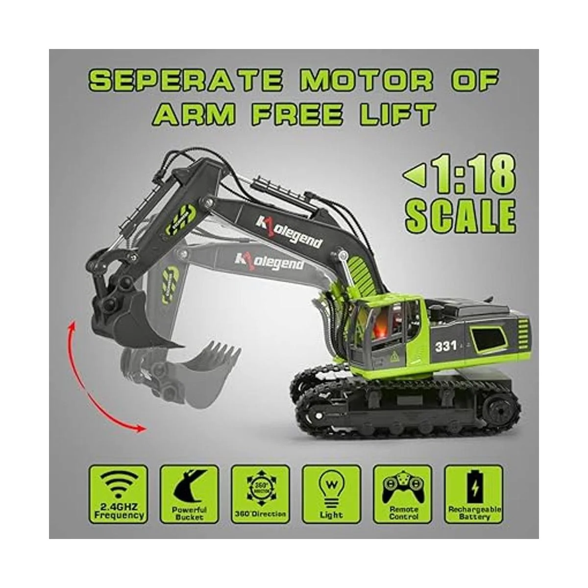 kolegend Camión de juguete de excavadora a control remoto_2