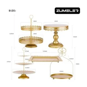 ZUMELER Juego de 5 soportes dorados para tartas redondas_2