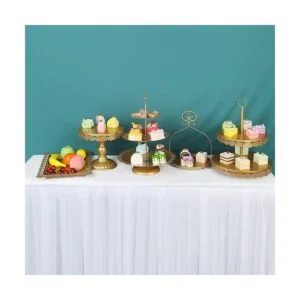 ZUMELER Juego de 5 soportes dorados para tartas redondas_7