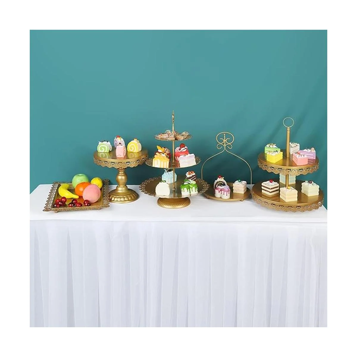 ZUMELER Juego de 5 soportes dorados para tartas redondas_7