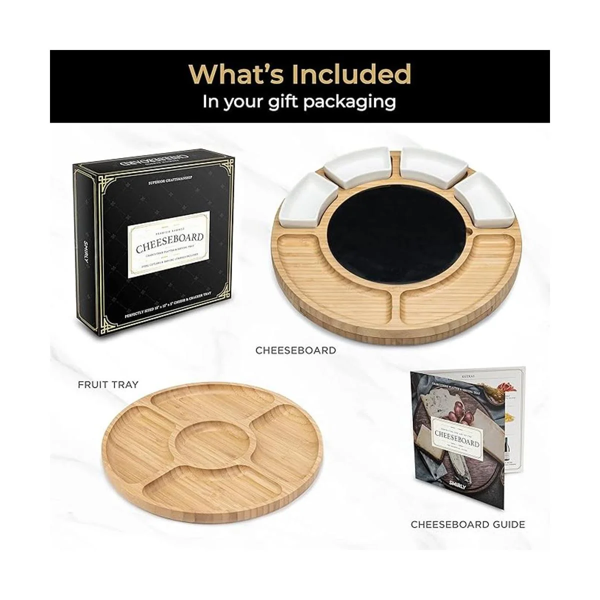 SMIRLY Juego de tabla de queso y cuchillos de bambú juego_2