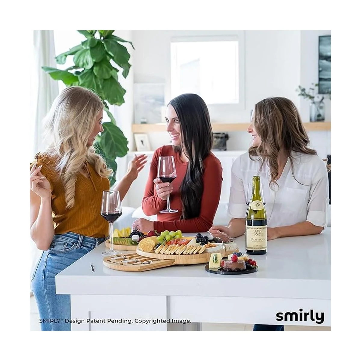 SMIRLY Juego de tabla de queso y cuchillos de bambú juego_6