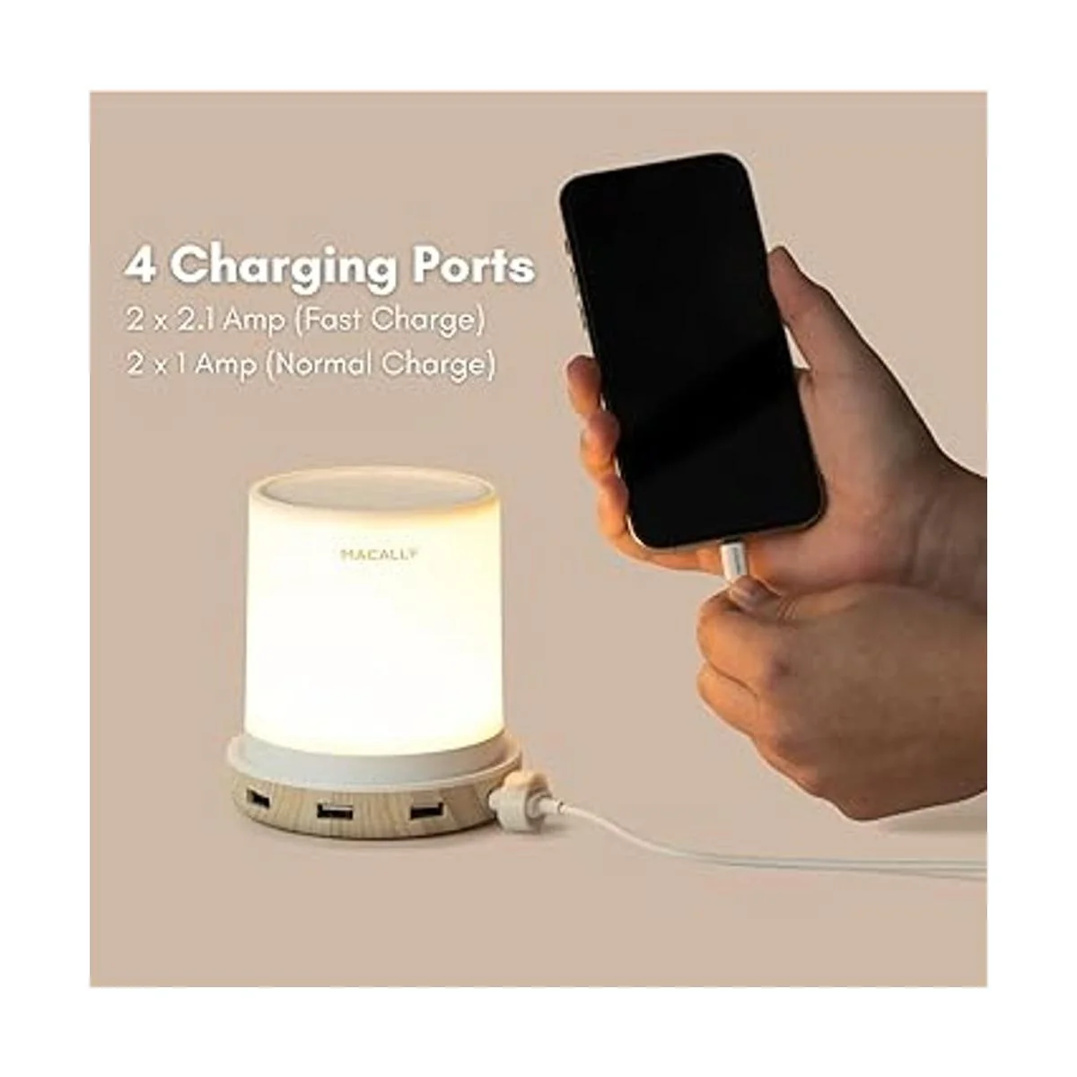 Macally Lámpara de noche de mesa con puertos USB 4_3
