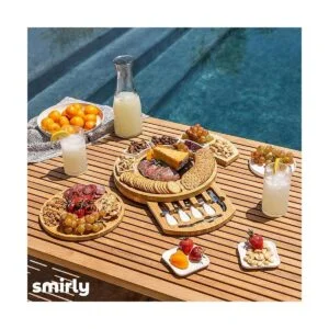 SMIRLY Juego de tabla de queso y cuchillos de bambú juego_5