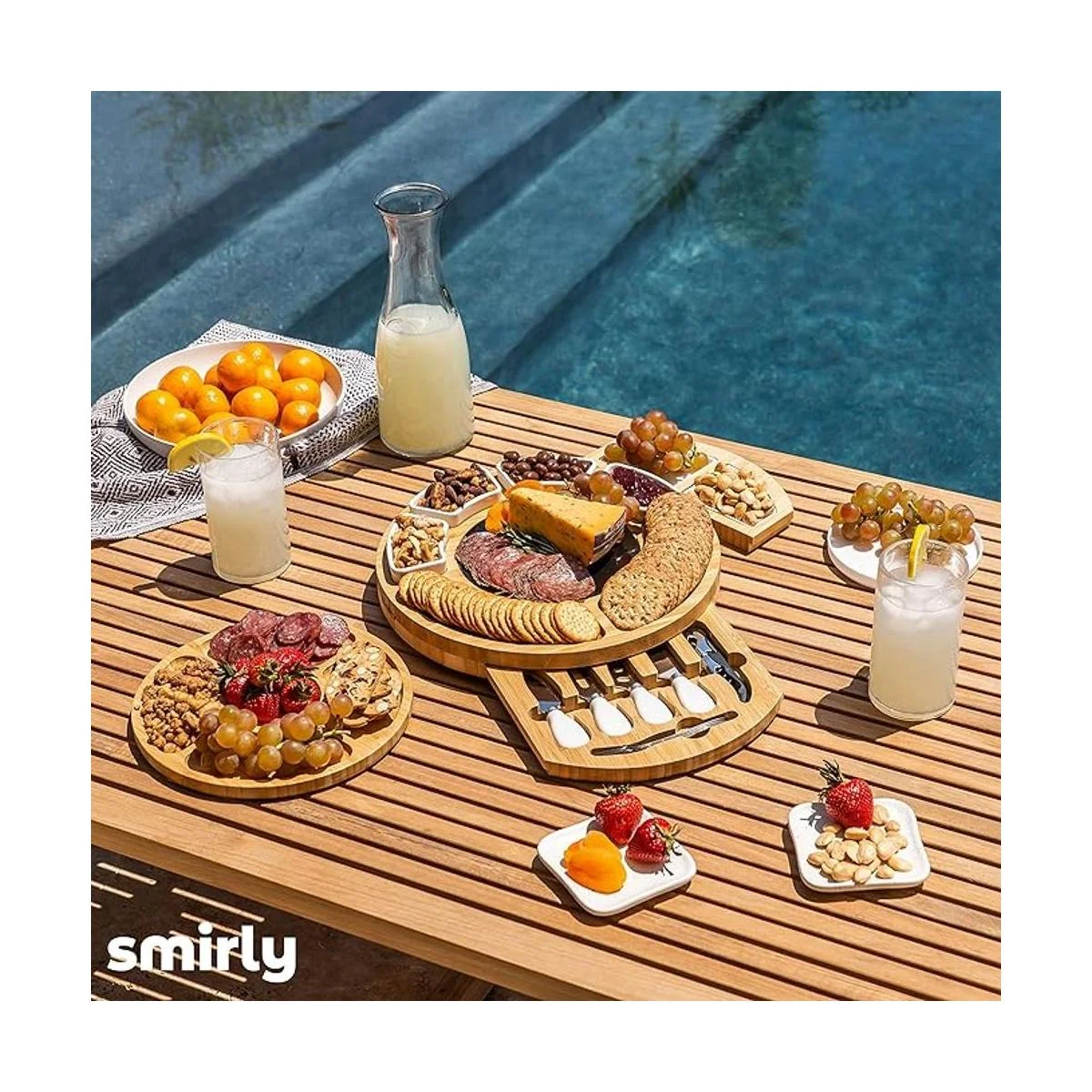 SMIRLY Juego de tabla de queso y cuchillos de bambú juego_5