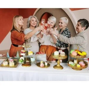 ZUMELER Juego de 5 soportes dorados para tartas redondas_6