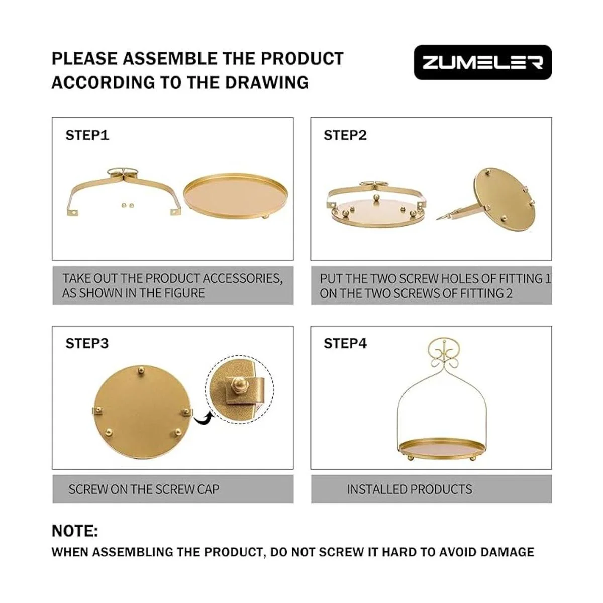 ZUMELER Juego de 5 soportes dorados para tartas redondas_4