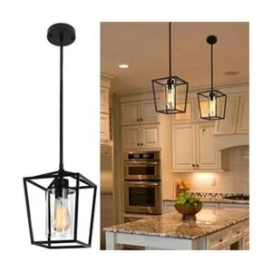 Lámpara colgante negra de 1 luz farol colgante de jaula_1