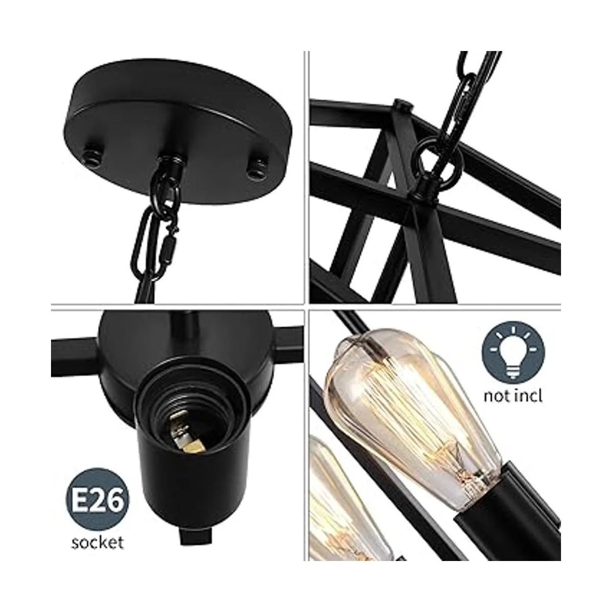 Lámpara de araña negra de 4 luces lámpara colgante de_6