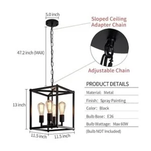 Lámpara de araña negra de 4 luces lámpara colgante de_7