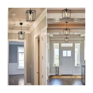 Lámpara colgante negra de 1 luz farol colgante de jaula_7