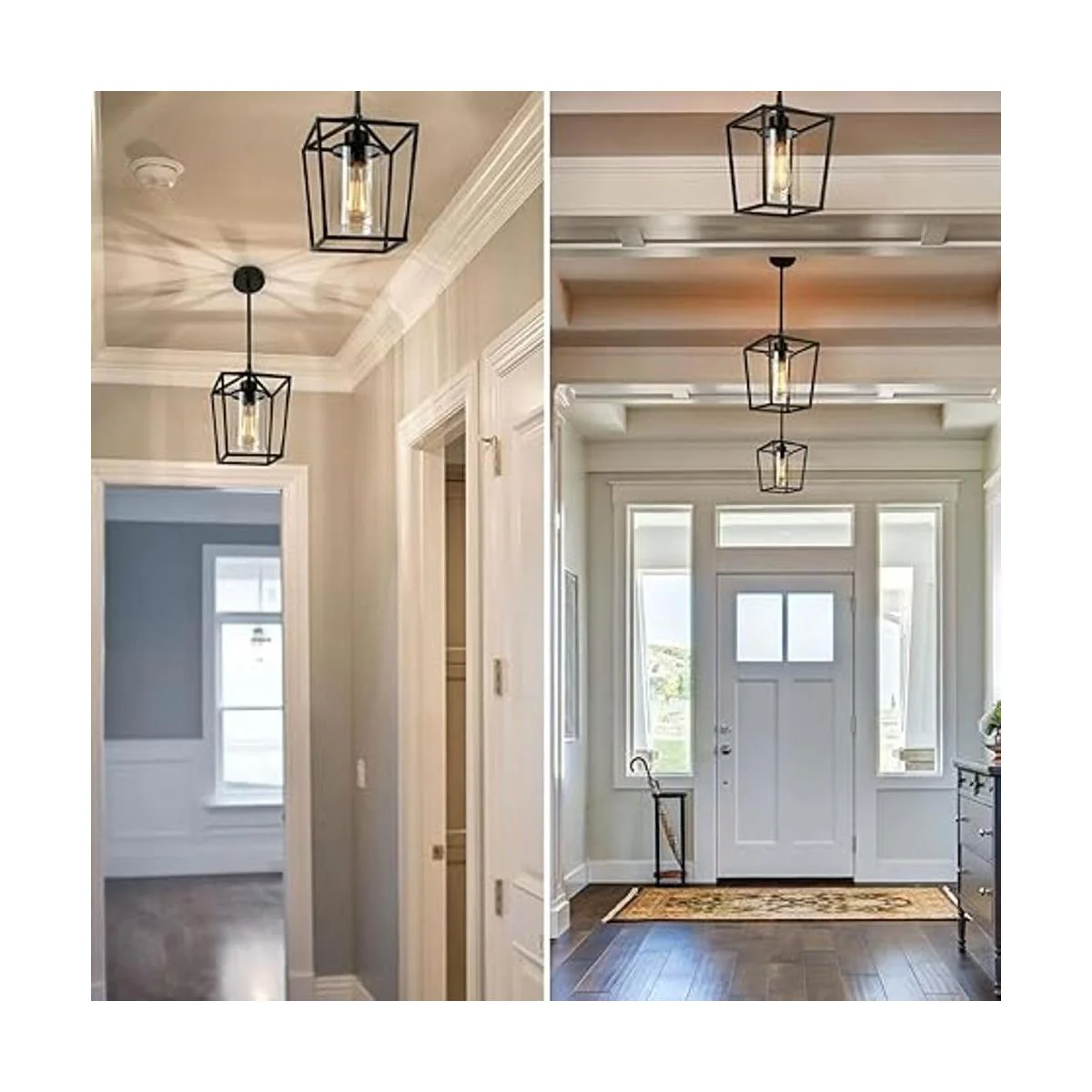 Lámpara colgante negra de 1 luz farol colgante de jaula_7