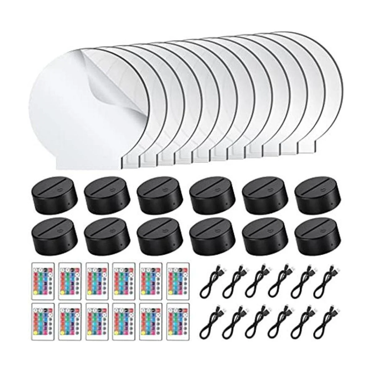 12 hojas acrílicas transparentes y 12 piezas de luz LED 3D_1