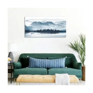 Lienzo índigo para pared diseño de montañas brumosas_2