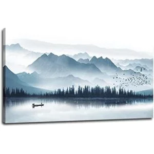 Lienzo índigo para pared diseño de montañas brumosas_1