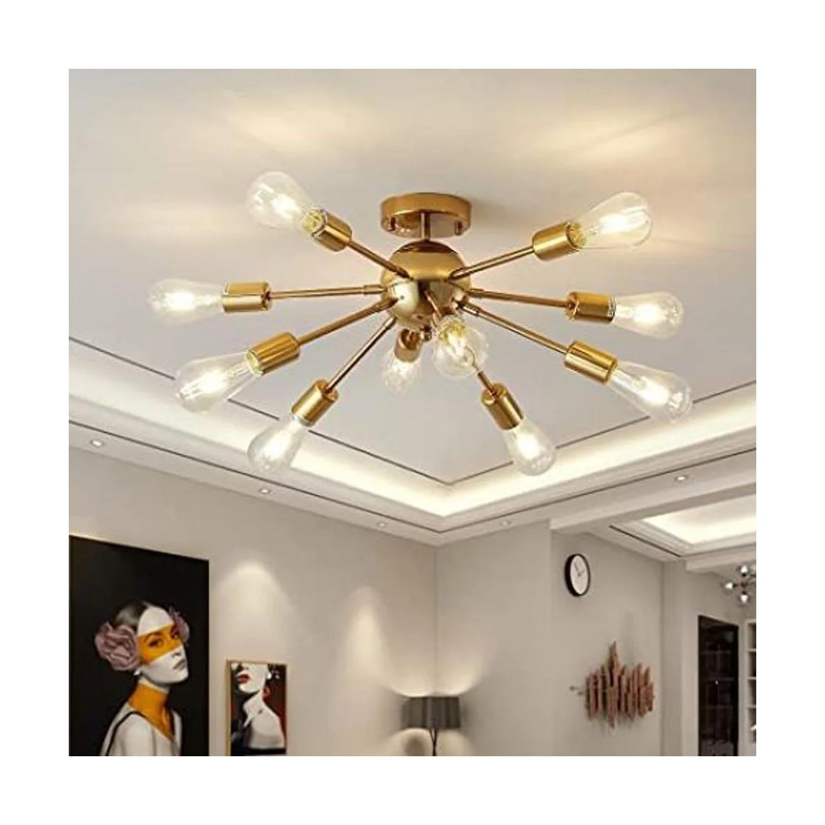 Deyidn Lámparas de araña Sputnik doradas de 10 luces_1