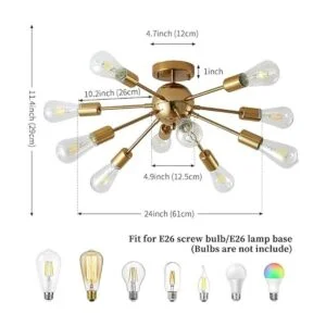 Deyidn Lámparas de araña Sputnik doradas de 10 luces_2