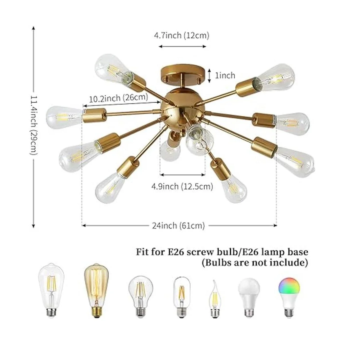 Deyidn Lámparas de araña Sputnik doradas de 10 luces_2