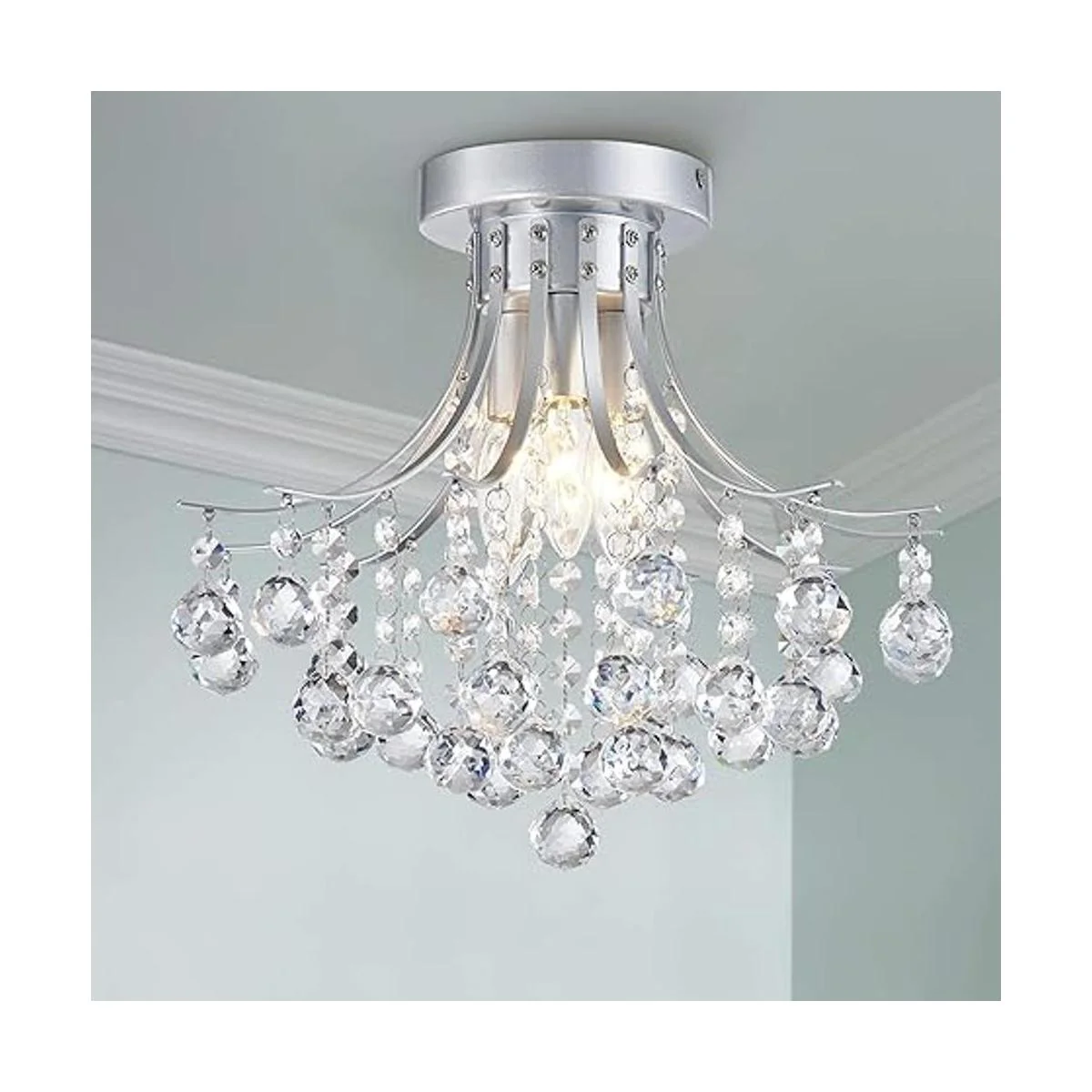 Bestier Lámpara de techo moderna de cristal plateado_4