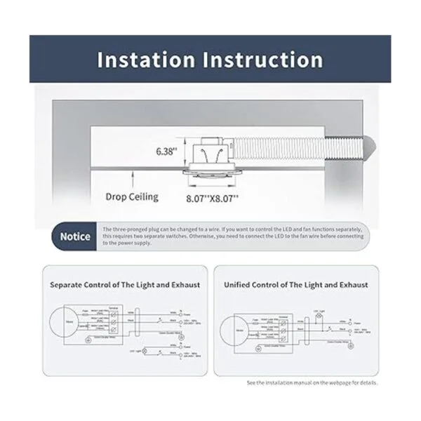 Extractor para baño con luz LED ventilador cuadrado_2