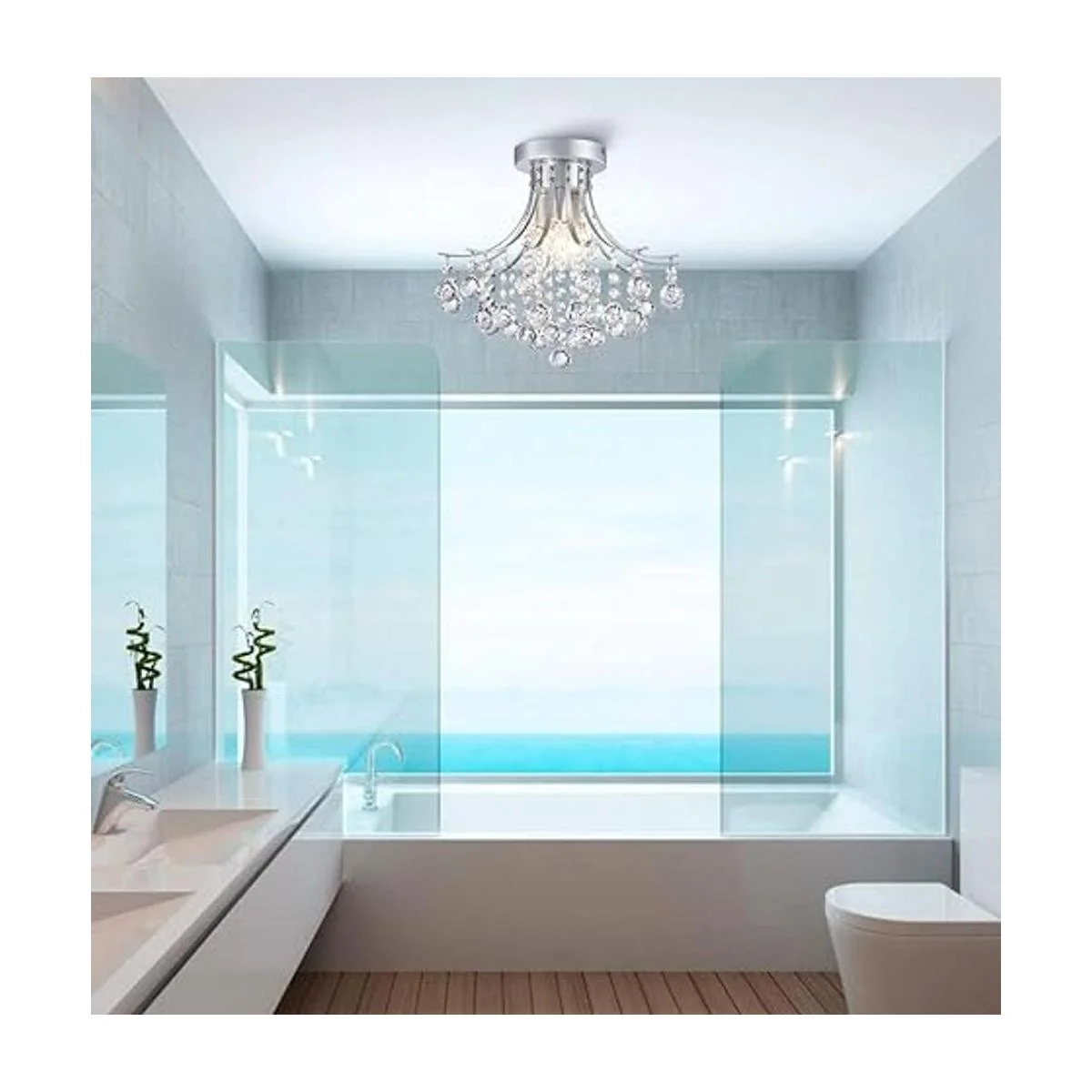 Bestier Lámpara de techo moderna de cristal plateado_6