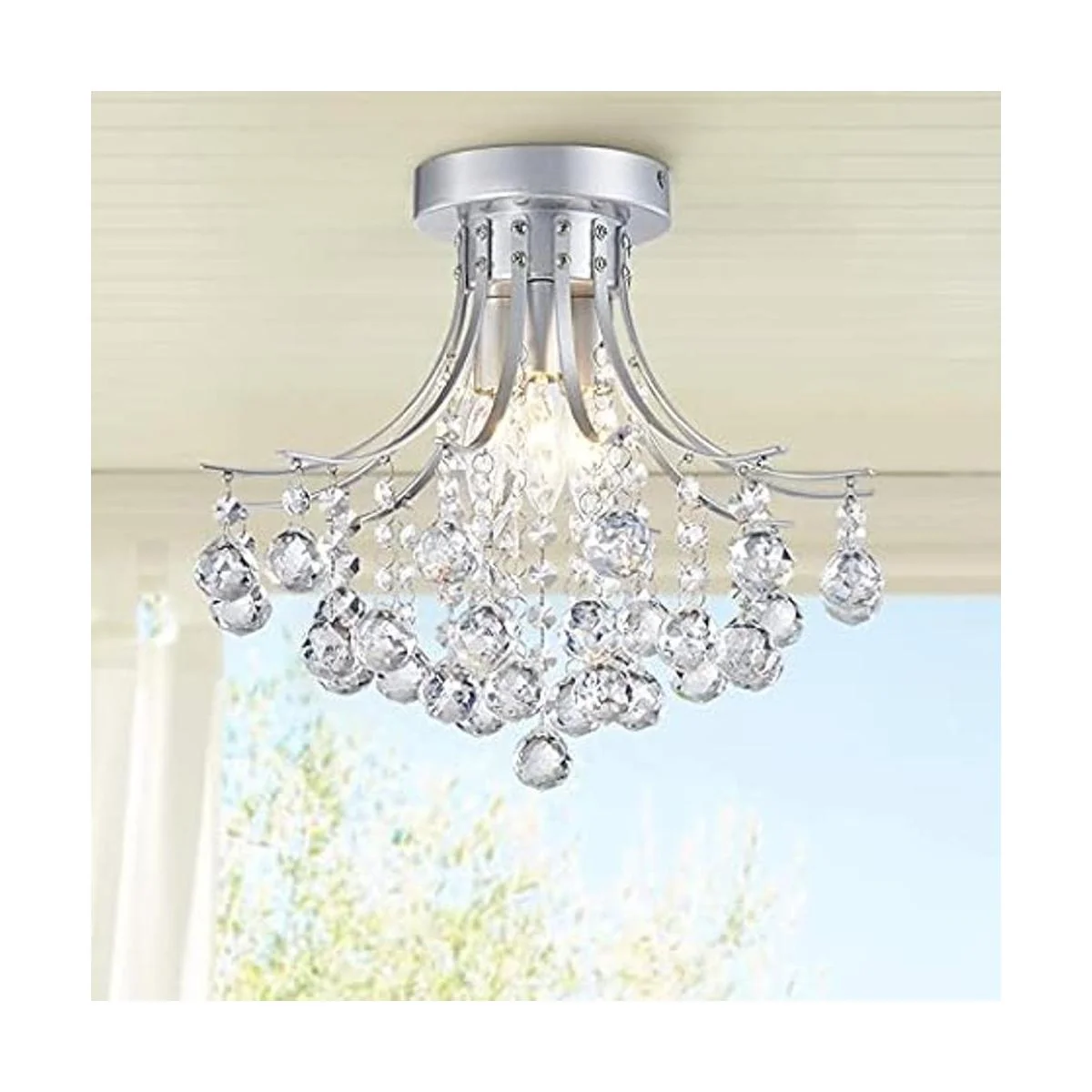 Bestier Lámpara de techo moderna de cristal plateado_5