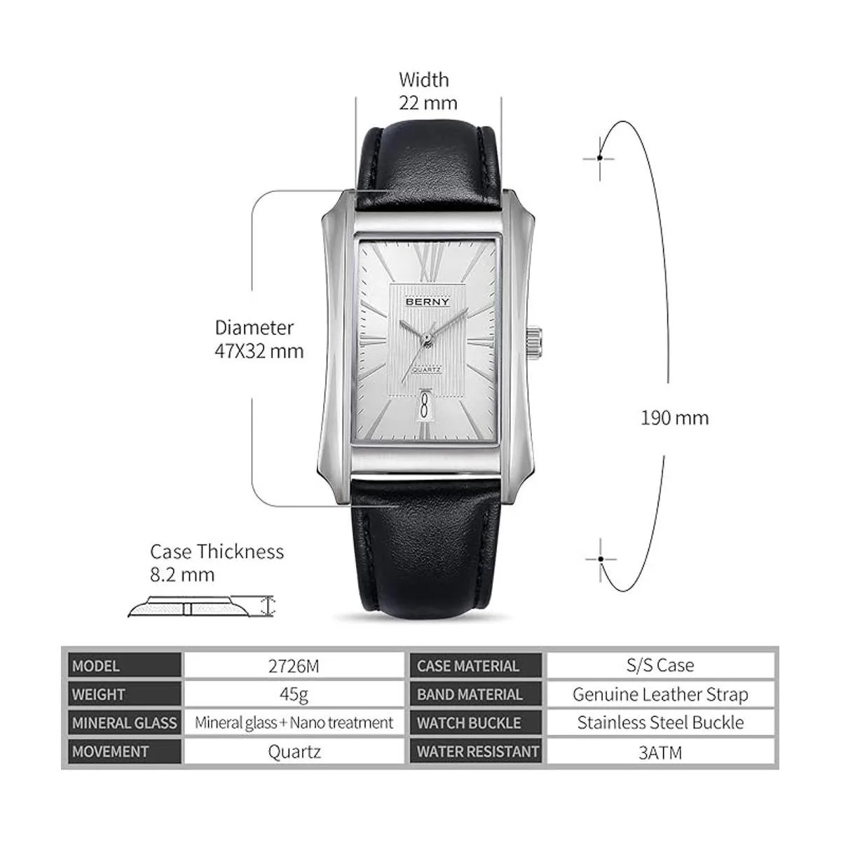 Berny Relojes de cuarzo casuales para hombre caja de_6