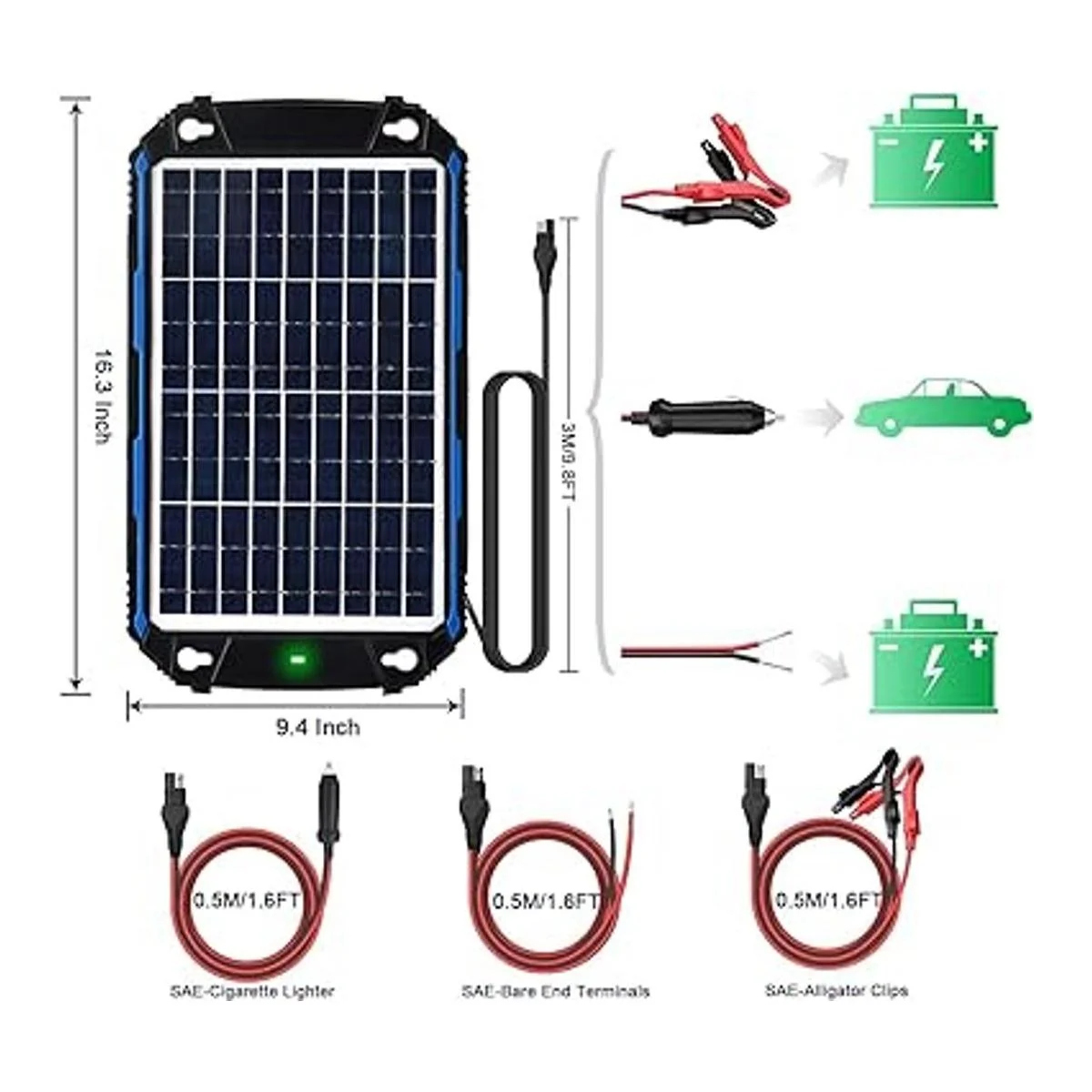 SUNER POWER Cargador y mantenedor de batería solar de 10 W_5