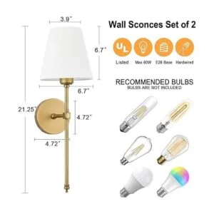 Bsmathom Juego de 2 apliques de pared clásicos de latón_2