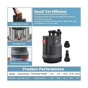 FLUENTPOWER Bomba de sumidero de 12 HP 2500 GPH_4