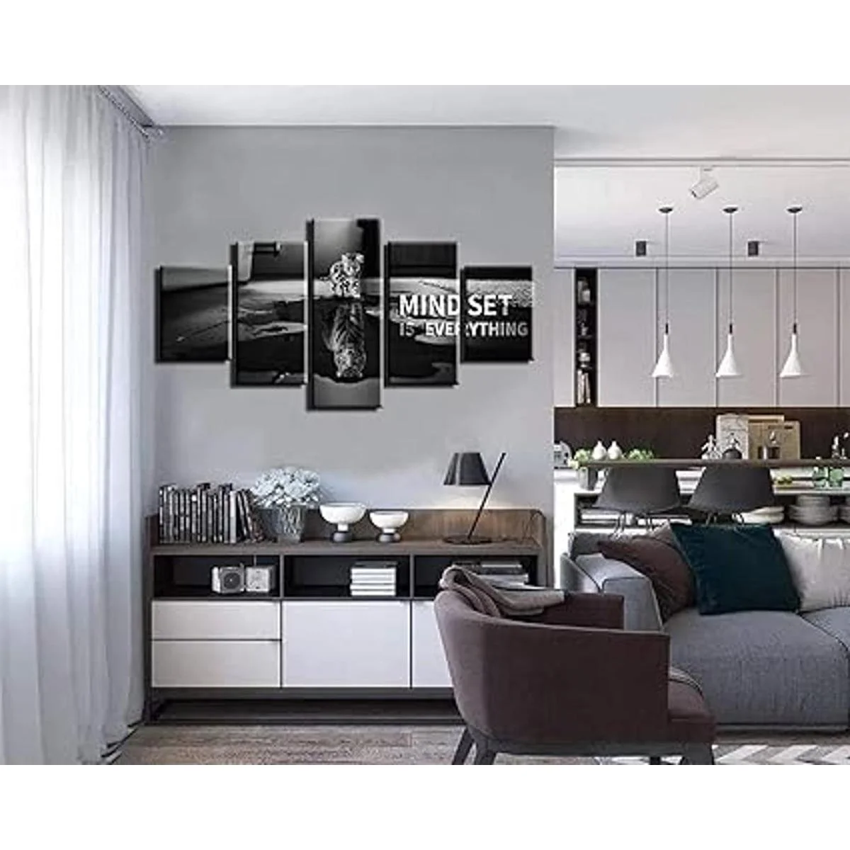 5 piezas de arte de pared inspirador Mindset Is Everything_2