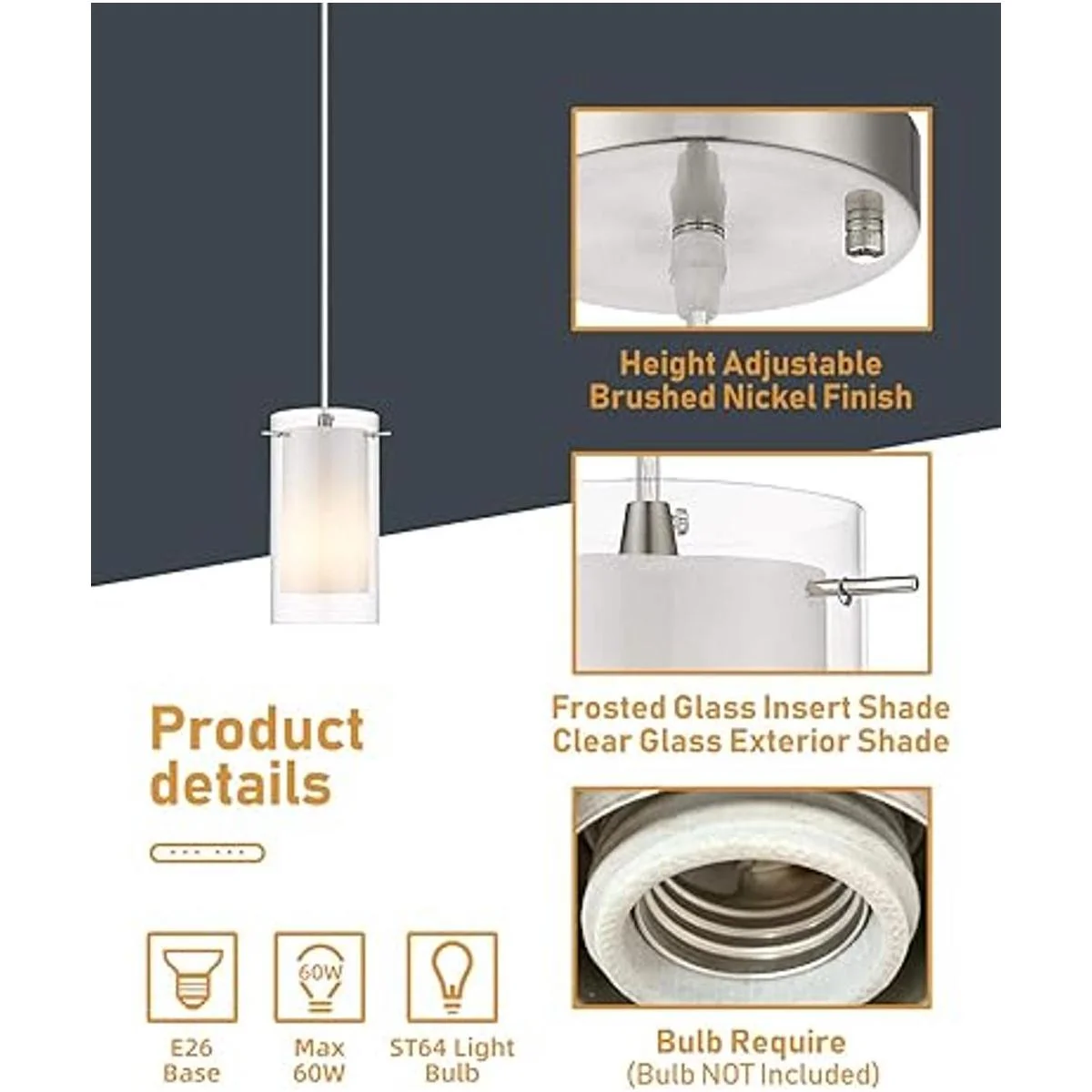 AKEZON Paquete de 2 luces colgantes de cristal moderno_5